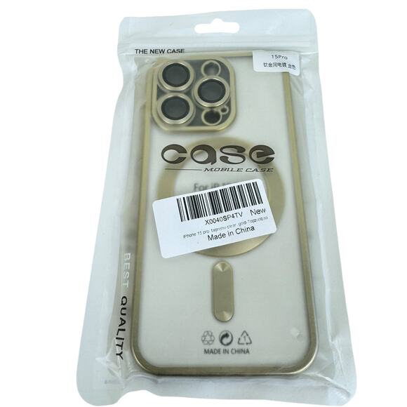 None Other - New iPhone 15 Pro Gold Jelly Case Screen Protector Waterproof Bag Phone Case